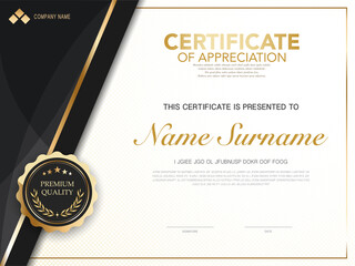 diploma certificate template black and gold color with luxury and modern style vector image, suitable for appreciation.  Vector illustration.