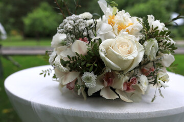 Bouquet of flowers on white table