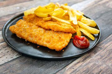 British Traditional fish and chips and tartar sauce