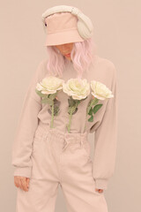 Beige flowers aesthetic mood. Dj Summer Girl. Fashion concept. ideal for bloggers, websites, magazines, business owners