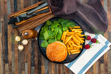 Cheese burger - American cheese burger with Golden French fries