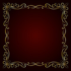 Vintage gold frame on dark background. Vector illustration
