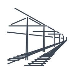 Thin line icon freight and passenger rail transport, railway