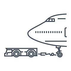 Thin line icon airplane towing tractors
