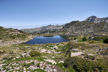Fototapeta na wymiar beautiful lake on the llac dels pessons route in the andorran pyrenees