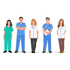 Fototapeta premium Set of Doctor and Nurse Characters. Stop Corona Virus Illustration Concept.
