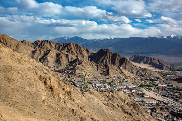 Beautiful view of Leh city with mountain in Leh-Ladakh, Jammu and Kashmir, India.