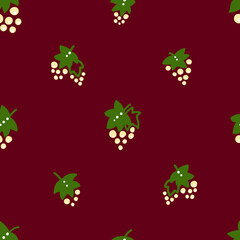 Seamless pattern with grape. Hand drawn elements. Pattern on a colored background with doodles for printing on fabrics, paper, packaging. Vector illustration