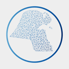Kuwait icon. Network map of the country. Round Kuwait sign with gradient ring. Technology, internet, network, telecommunication concept. Vector illustration.