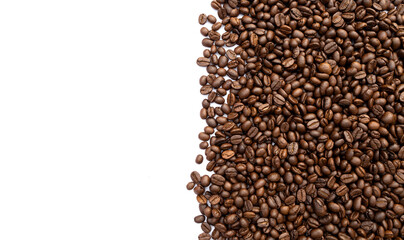 coffee bean on white table background. top view. space for text