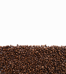 coffee bean on white table background. top view. space for text