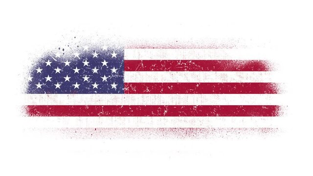 Fourth Of July American Flag Reveal With Paint Brush Splatter Mask/ 4k animation of a vintage grunge textured american flag, with paint brush stroke and splatter intro fx reveal