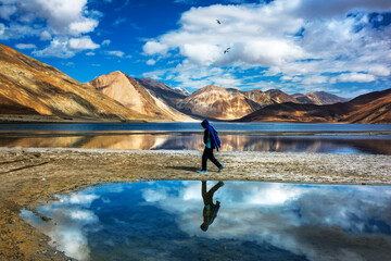 Mountains and Pangong tso (Lake). It is huge and highest lake in Ladakh.