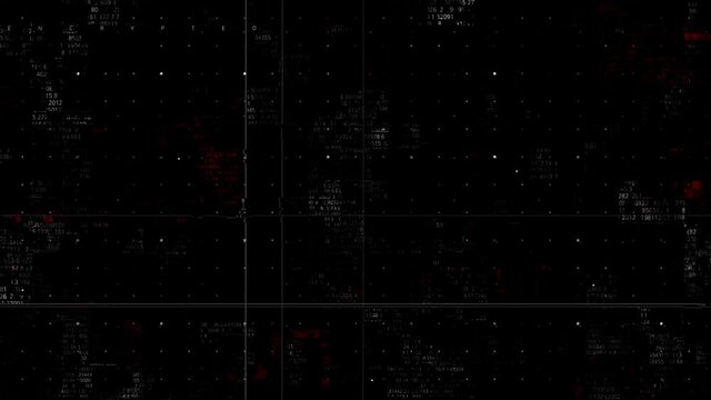 Black Dark Background with hud design glitch data information tech elements and cyber electronic texture. Abstract graphic pattern in grunge technology style video asset, motion graphics, animation bg