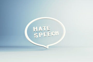 White speech bubble with text Hate Speech on blue background. 3d render.