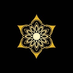 Gold Flower Mandala Logo Vector in Elegant Style with Black Background