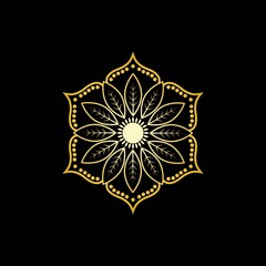 Gold Flower Mandala Logo Vector in Elegant Style with Black Background