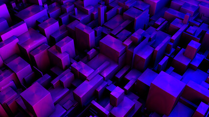 3D abstract image of rectangles background in blue and purple toned