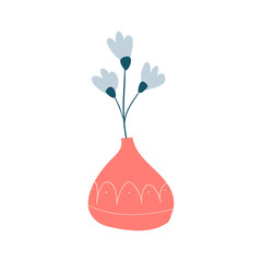 Vase with flowers. Vector flat illustration isolated on a white background. For greeting cards, posters, t-shirt printing.
