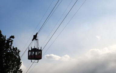 Fototapeta na wymiar Cable car to the Lagazuoi group in the italian Dolomites. Veneto, Italy