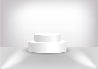 White Round Pedestal Scene Podium Realistic 3D Style. Empty platform for design. Vector illustration