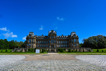 Bowes Museum against a deep blue sky