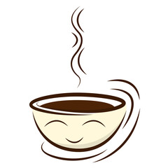Little coffee cup with smiling face.  Cute coffee character