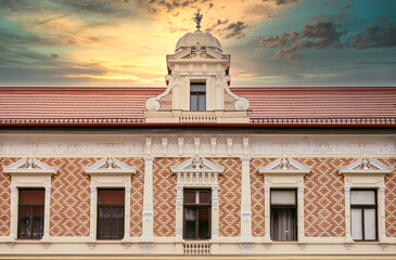 facade of a building in eastern europe, town of oradea, romania