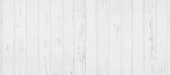 Fototapeta na wymiar Weathered white wooden background texture. Shabby white painted wood panorama.