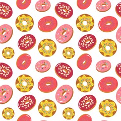 Fototapeta na wymiar seamless pattern with various delicious donuts Sweet design for textile, wallpaper, greeting cards