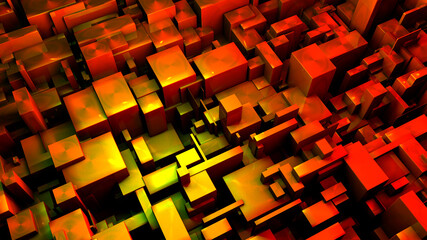 3D abstract image of rectangles background in orange and yellow toned