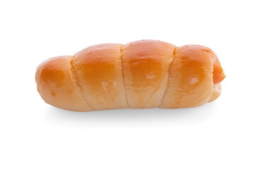 Fresh hot crusty bread rolls. Sausages in dough an isolated.clipping path