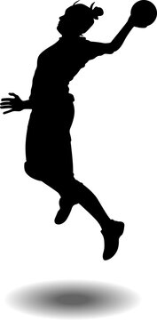 handball woman player jumping with a ball