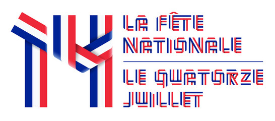 July 14, France National Bastille day congratulatory design with French flag colors.