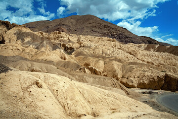 Mountain road and moon land (Moonland) view of Lamayuru at Ladakh, Jammu and Kashmir, India