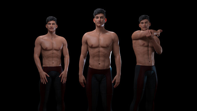 3D Render : A portrait of mesomorph man pose standing in the studio