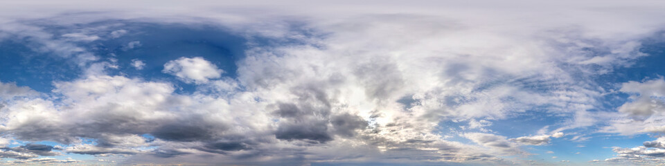 blue sky with beautiful fluffy cumulus clouds. Seamless hdri panorama 360 degrees angle view...