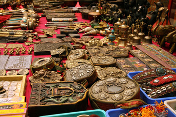 Tibetan praying objects. Spiritual quotation is written on all religious objects