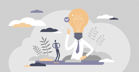 Eureka or AHA moment as idea solution discovery flat tiny persons concept