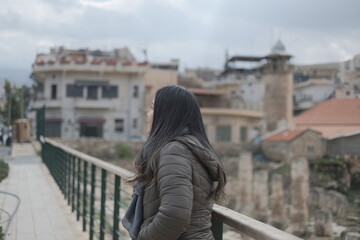 Fototapeta premium woman on the bridge
