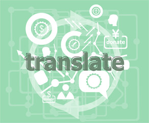 Text Translate. Education concept . Infographics collection icons of web development, user interface testing, mobile apps. Modern thin line icons set.