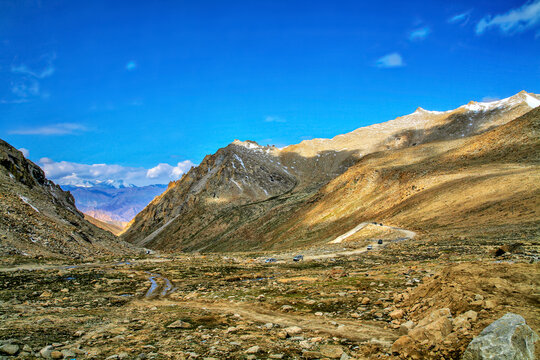 Chang La is the third highest motorable vehicle pass in the world. Ladakh, kashmir, India.