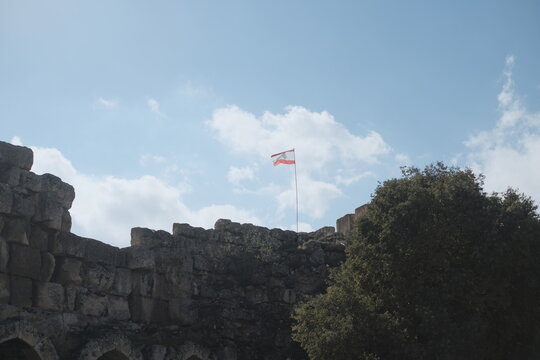 lebanon flag on the top of the castle