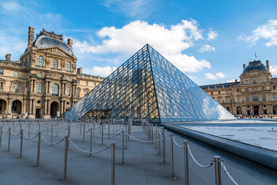 Paris, France - March 15 2020: Musee du Louvre closed in order to stop the spread of Coronavirus epidemic.