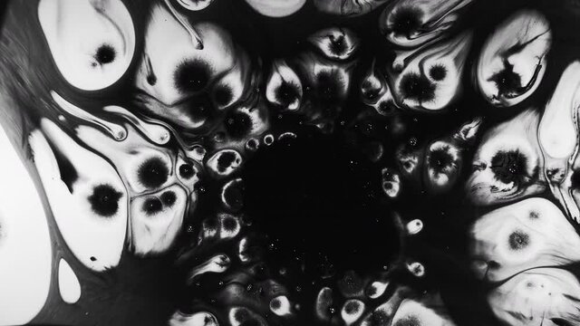 Grunge art background. Fantasy dimension. Black liquid dirt splatter motion on white.