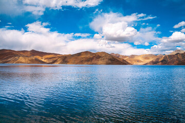 Pangong Lake in Ladakh, North India. Pangong Tso is an endorheic lake in the Himalayas