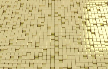 Abstract geometric shape of golden cubes 3d render. Futuristic fashioned glossy gold background.