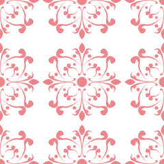 Floral seamless pattern. Pink flowers on white background