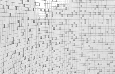Abstract geometric shape of white cubes 3d render. Futuristic fashioned glossy background.
