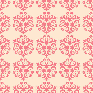 Floral Seamless Print. Pale Pink Pattern On Beige Background